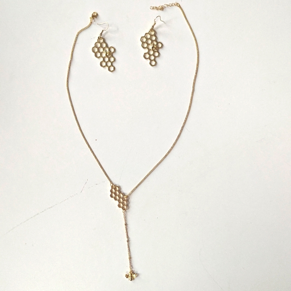 Bee and Honey Comb necklace and earring set